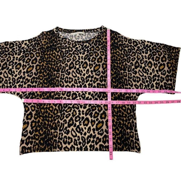 RACHEL ROY Brown Black Leopard Print Split Dolman Sleeve Stretch Top Sz Small - Picture 8 of 9